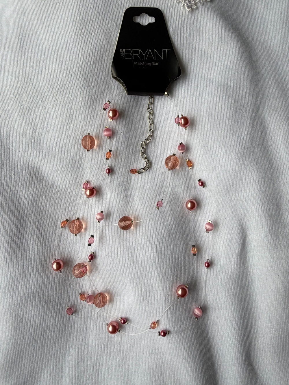 Lane Bryant Pink Glass Bead Station Necklace Adjustable Cable Chain